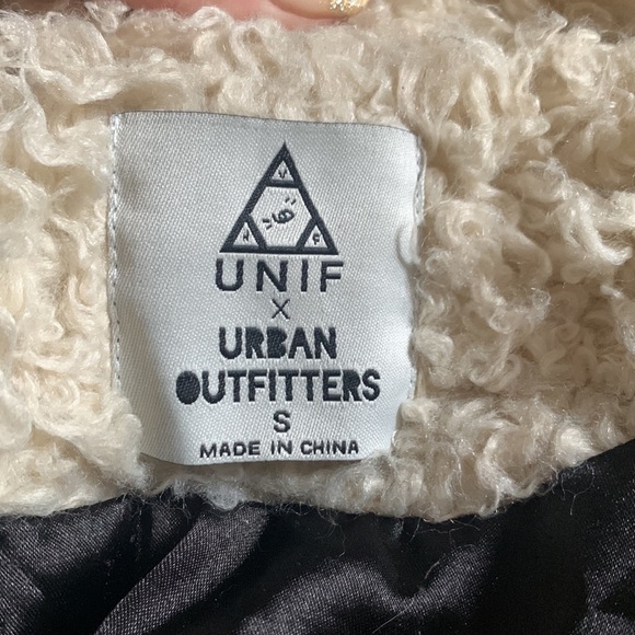 UNIF x Urban Outfitters Jacket Coat off white cream furry Sherpa Moto Sz Small - Picture 4 of 6